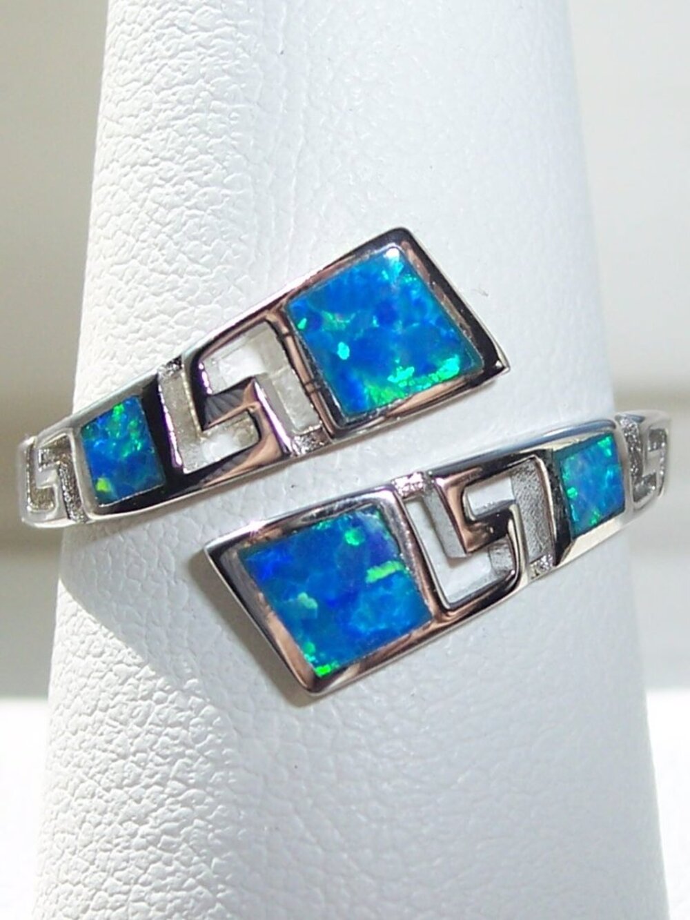 925 STERLING SILVER Lab Created Blue Fire Opal Bypass Ring